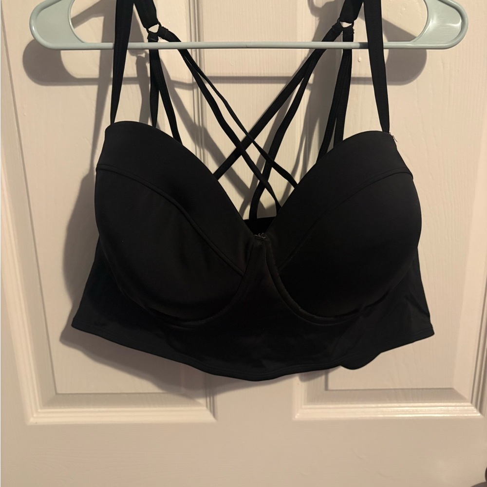 184- torrid 3F Black Strappy Longline underwire swim top